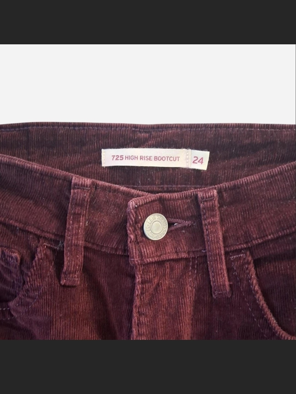 Levi's 725 High Rise Bootcut Corduroy Pants Maroon Burgundy Size 24